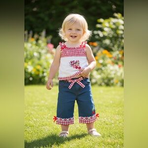 Beluga New York Kids Denim Capris set with Red Gingham Details